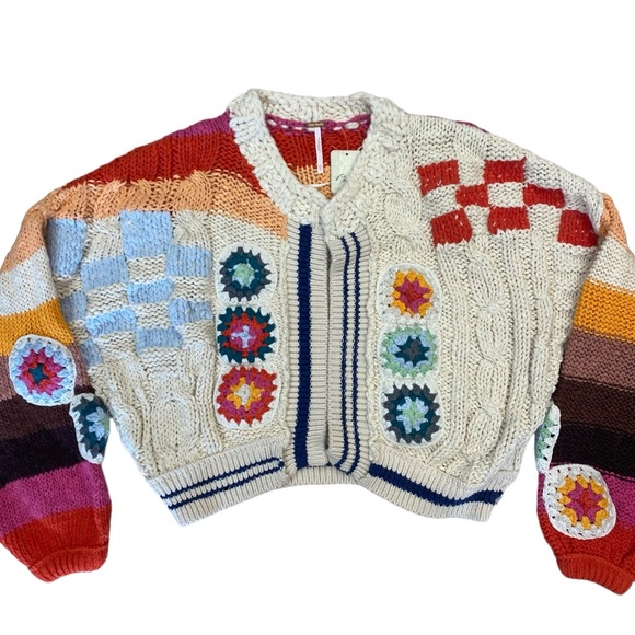 NWT Free People Clear Skies Cardigan in Cream Combo Size XS and M - Picture 12 of 15